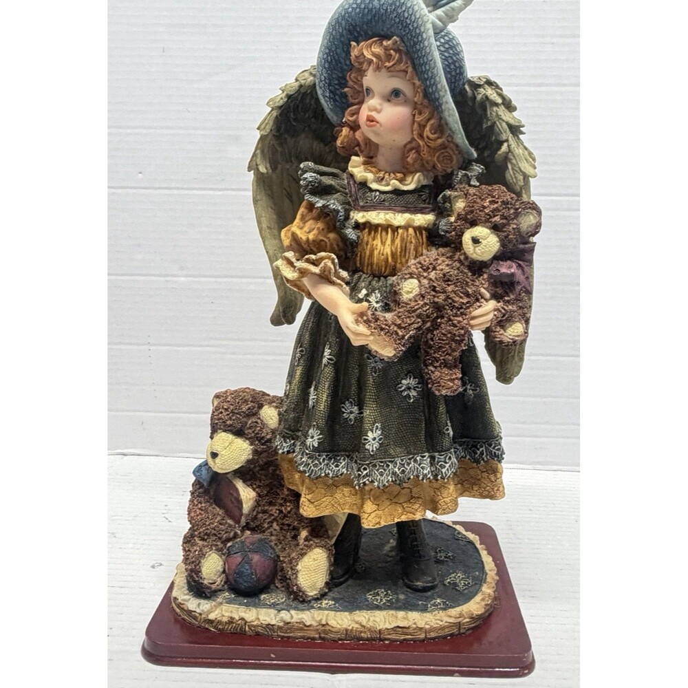 Angel Girl Teddy Bear Figurine Resin Wings Victorian Style Decorative Statue